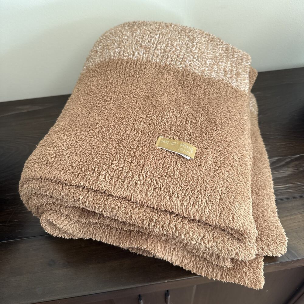 Barefoot Dreams CozyChic 45x60 Luxe Heathered Stripe Throw Blanket Camel / Stone